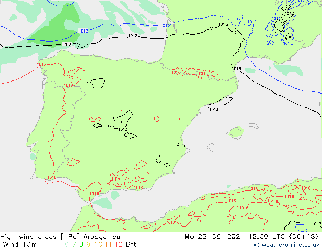 High wind areas Arpege-eu пн 23.09.2024 18 UTC