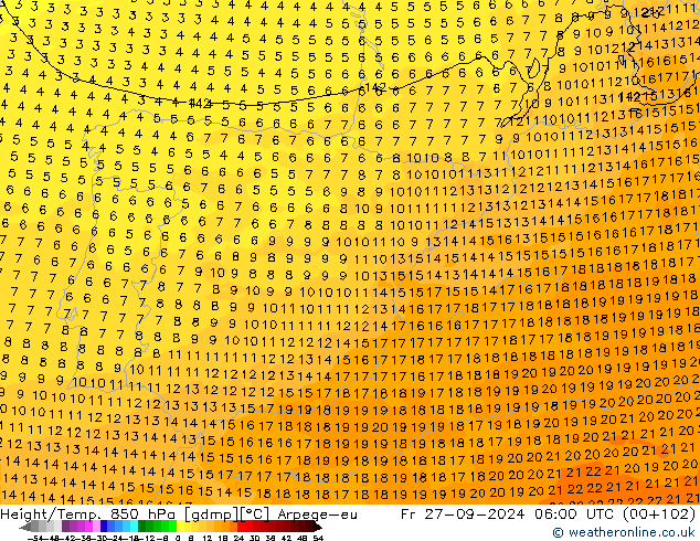 Height/Temp. 850 hPa Arpege-eu Sex 27.09.2024 06 UTC