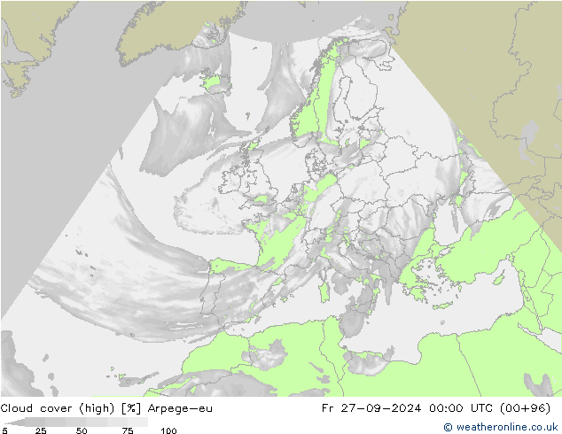 Wolken (hohe) Arpege-eu Fr 27.09.2024 00 UTC