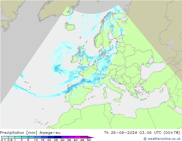 Precipitazione Arpege-eu gio 26.09.2024 06 UTC