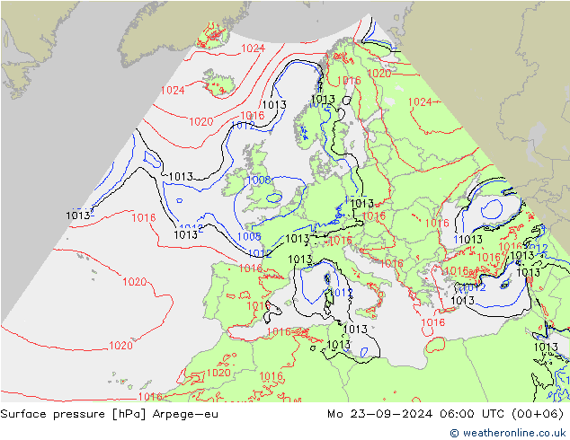 地面气压 Arpege-eu 星期一 23.09.2024 06 UTC