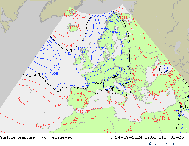 Pressione al suolo Arpege-eu mar 24.09.2024 09 UTC