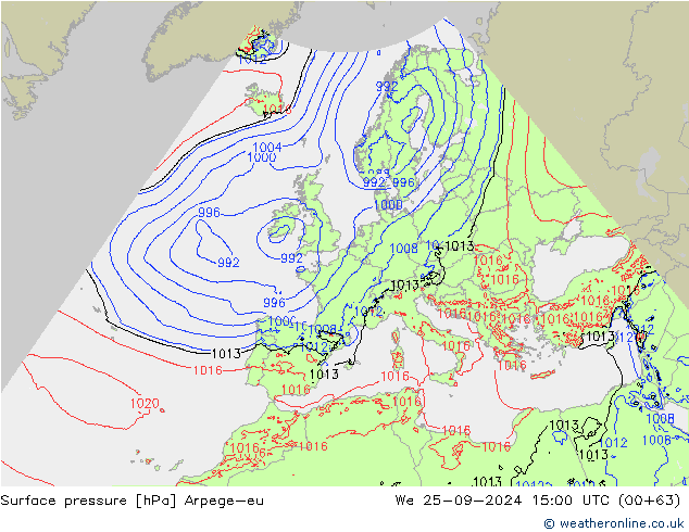 Surface pressure Arpege-eu We 25.09.2024 15 UTC