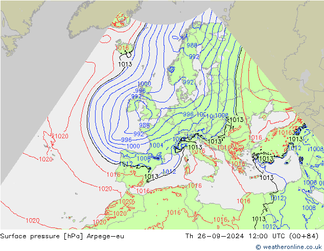 Surface pressure Arpege-eu Th 26.09.2024 12 UTC