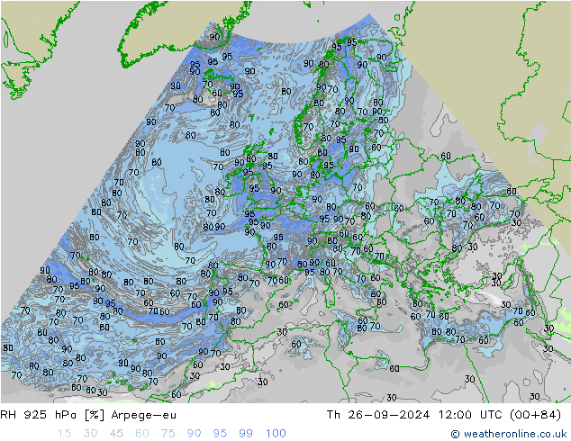 RH 925 hPa Arpege-eu Th 26.09.2024 12 UTC