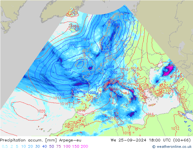 Precipitation accum. Arpege-eu ср 25.09.2024 18 UTC