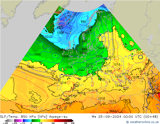 SLP/Temp. 850 hPa Arpege-eu We 25.09.2024 00 UTC