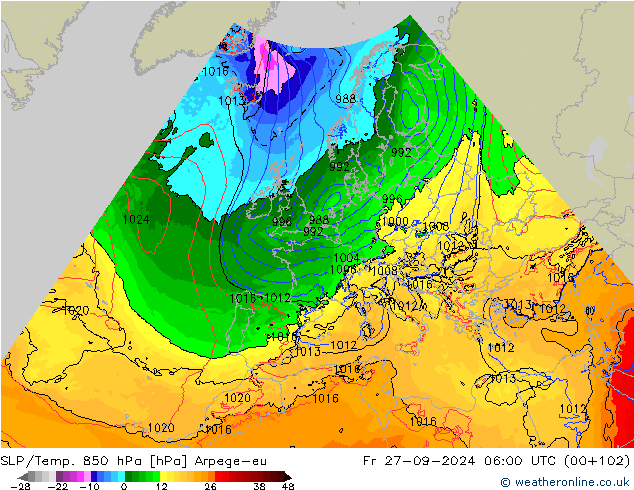 SLP/Temp. 850 hPa Arpege-eu ven 27.09.2024 06 UTC