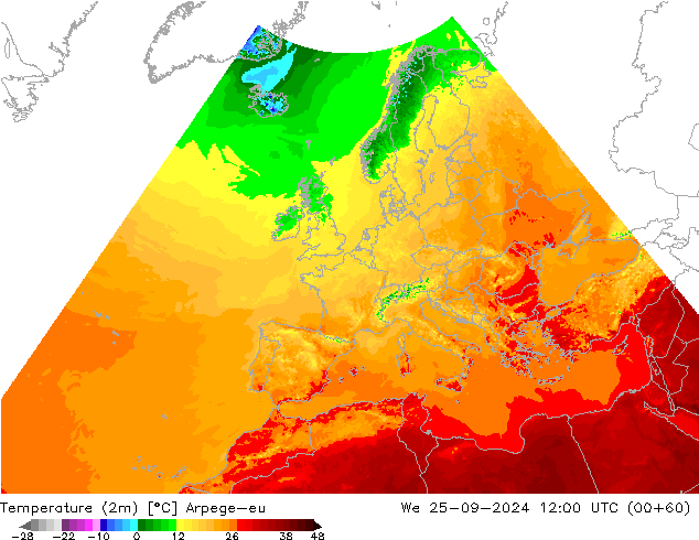 Temperature (2m) Arpege-eu St 25.09.2024 12 UTC