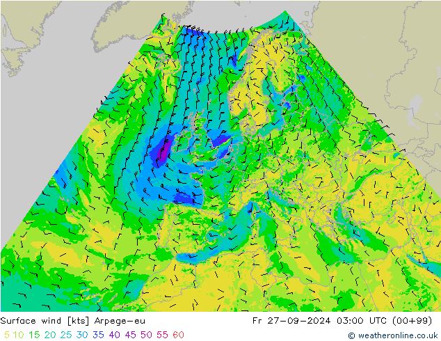 Surface wind Arpege-eu Fr 27.09.2024 03 UTC