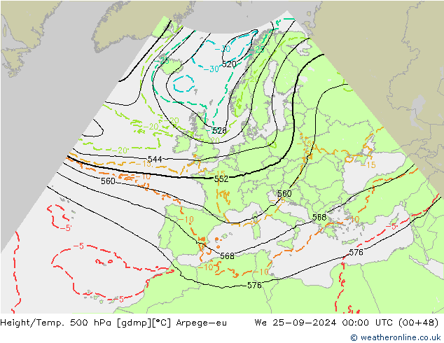 Height/Temp. 500 hPa Arpege-eu mer 25.09.2024 00 UTC