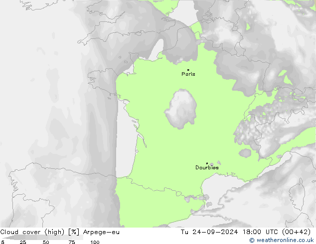 Bewolking (Hoog) Arpege-eu di 24.09.2024 18 UTC