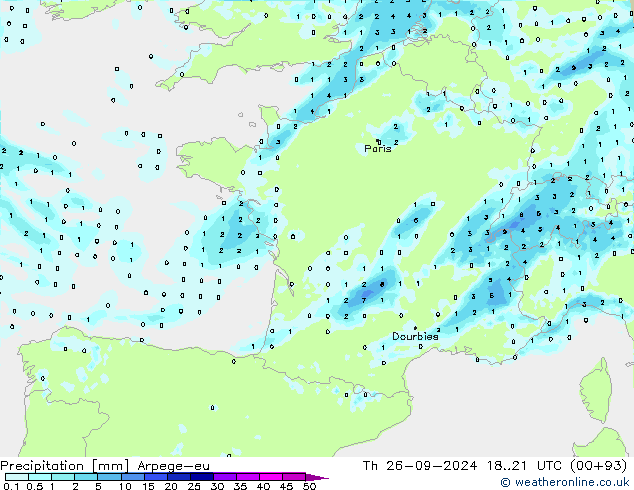 Niederschlag Arpege-eu Do 26.09.2024 21 UTC