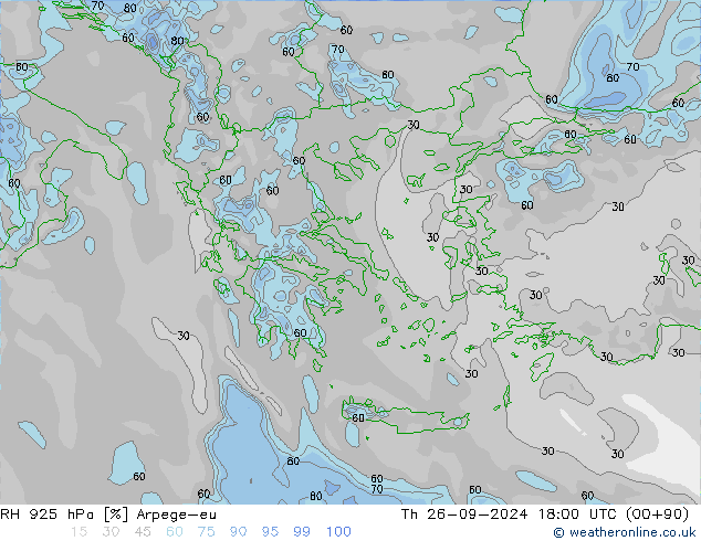 RH 925 hPa Arpege-eu Qui 26.09.2024 18 UTC