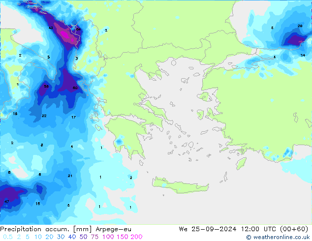 Precipitation accum. Arpege-eu ср 25.09.2024 12 UTC