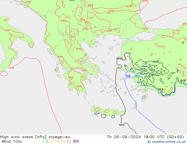 High wind areas Arpege-eu jeu 26.09.2024 18 UTC