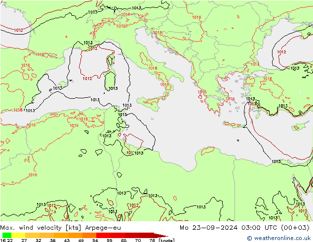 Max. wind velocity Arpege-eu Mo 23.09.2024 03 UTC