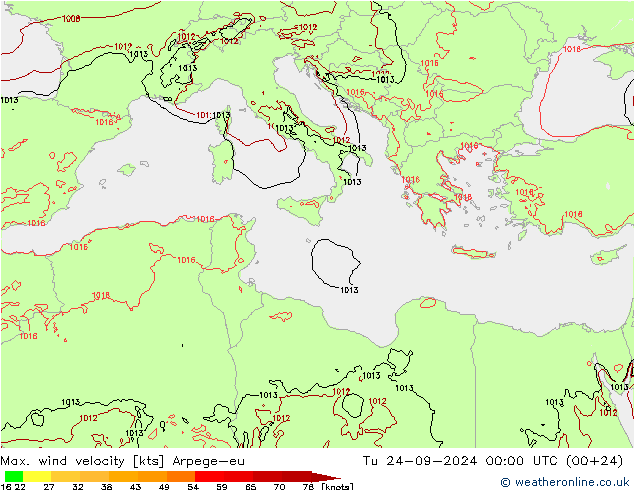 Max. wind velocity Arpege-eu Ter 24.09.2024 00 UTC