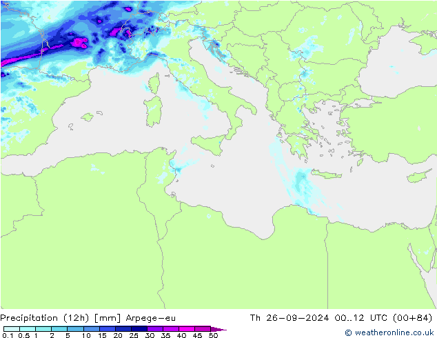 Precipitation (12h) Arpege-eu Th 26.09.2024 12 UTC