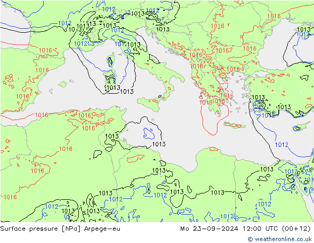 Surface pressure Arpege-eu Mo 23.09.2024 12 UTC