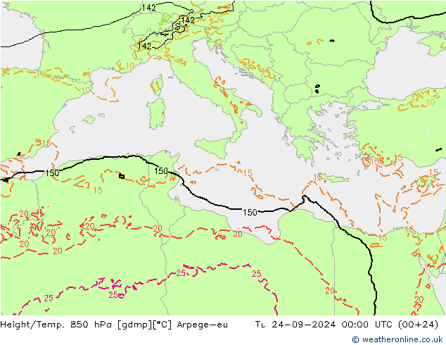 Yükseklik/Sıc. 850 hPa Arpege-eu Sa 24.09.2024 00 UTC