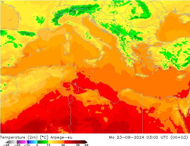 Temperature (2m) Arpege-eu Po 23.09.2024 03 UTC