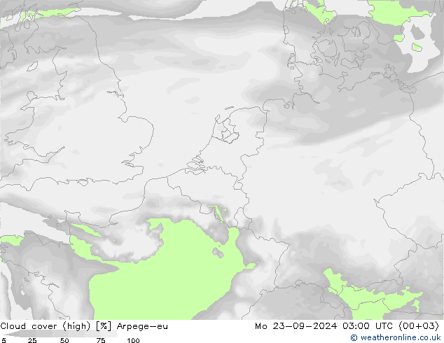 vysoký oblak Arpege-eu Po 23.09.2024 03 UTC