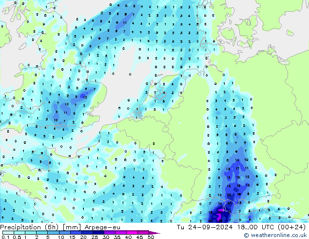 Nied. akkumuliert (6Std) Arpege-eu Di 24.09.2024 00 UTC