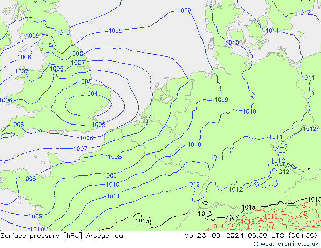 Surface pressure Arpege-eu Mo 23.09.2024 06 UTC