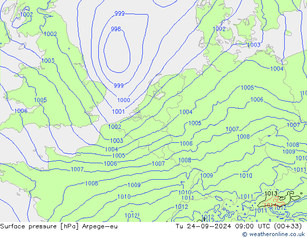 приземное давление Arpege-eu вт 24.09.2024 09 UTC