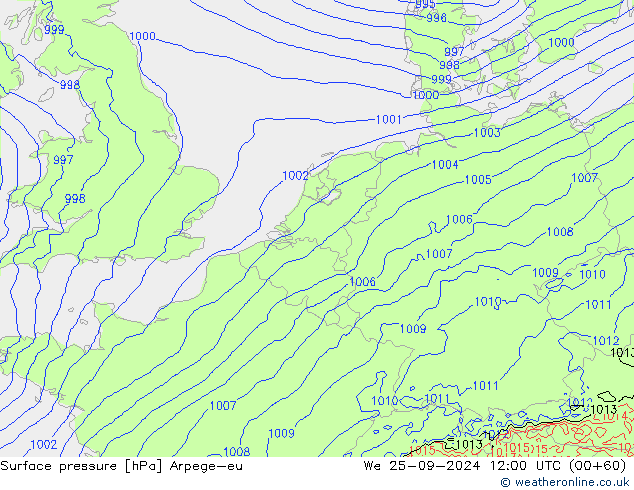 Surface pressure Arpege-eu We 25.09.2024 12 UTC