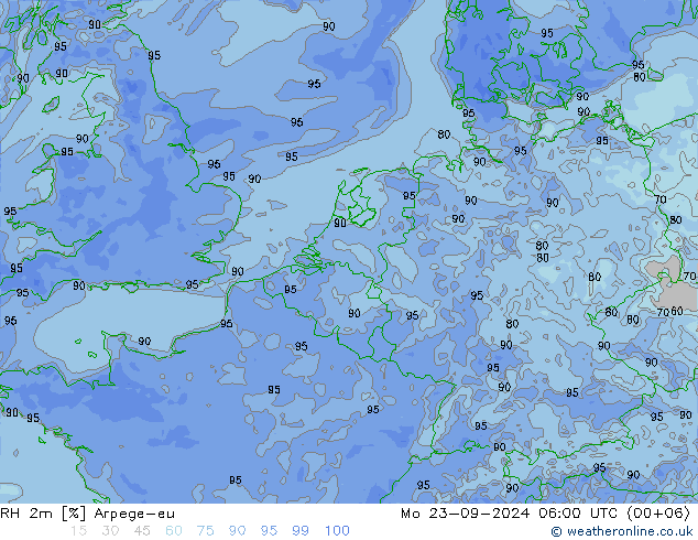 RH 2m Arpege-eu Mo 23.09.2024 06 UTC