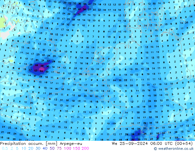 Precipitation accum. Arpege-eu We 25.09.2024 06 UTC