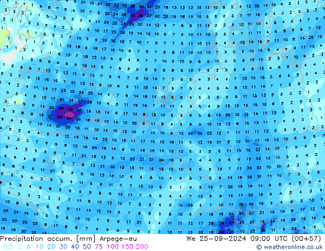 Toplam Yağış Arpege-eu Çar 25.09.2024 09 UTC
