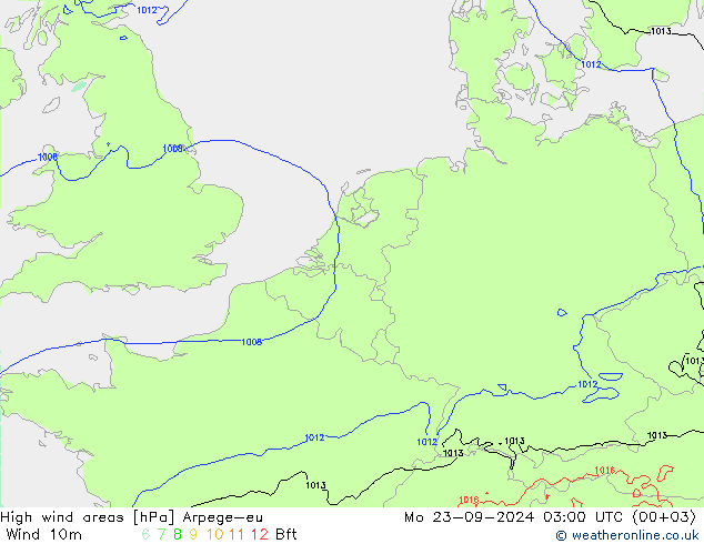 High wind areas Arpege-eu lun 23.09.2024 03 UTC