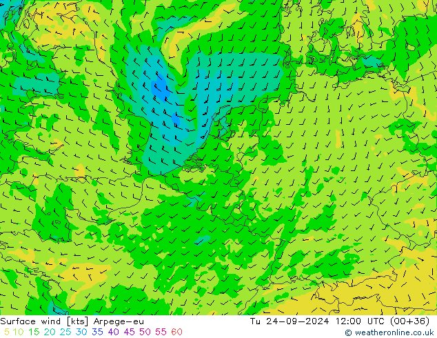 Surface wind Arpege-eu Tu 24.09.2024 12 UTC