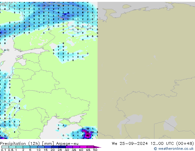 Precipitación (12h) Arpege-eu mié 25.09.2024 00 UTC