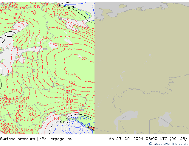 Atmosférický tlak Arpege-eu Po 23.09.2024 06 UTC