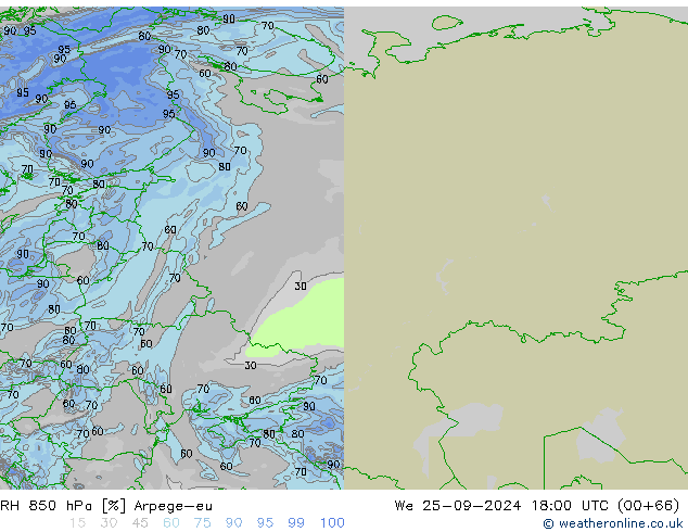 RH 850 hPa Arpege-eu  25.09.2024 18 UTC