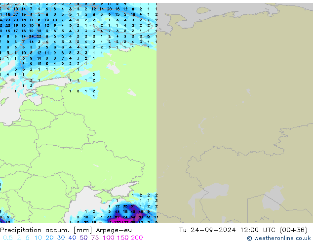 Toplam Yağış Arpege-eu Sa 24.09.2024 12 UTC