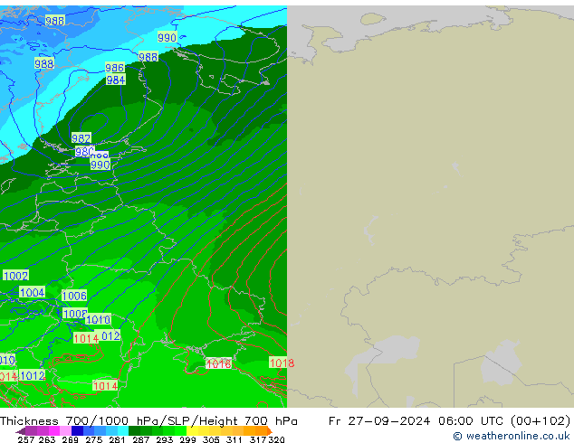 Dikte700-1000 hPa Arpege-eu vr 27.09.2024 06 UTC