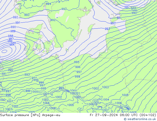 Surface pressure Arpege-eu Fr 27.09.2024 06 UTC