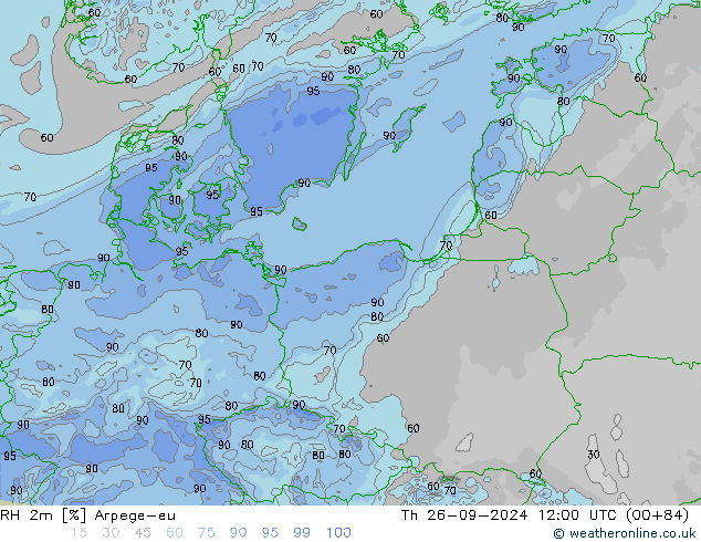 RH 2m Arpege-eu Qui 26.09.2024 12 UTC