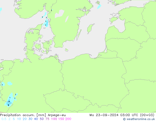 Précipitation accum. Arpege-eu lun 23.09.2024 03 UTC