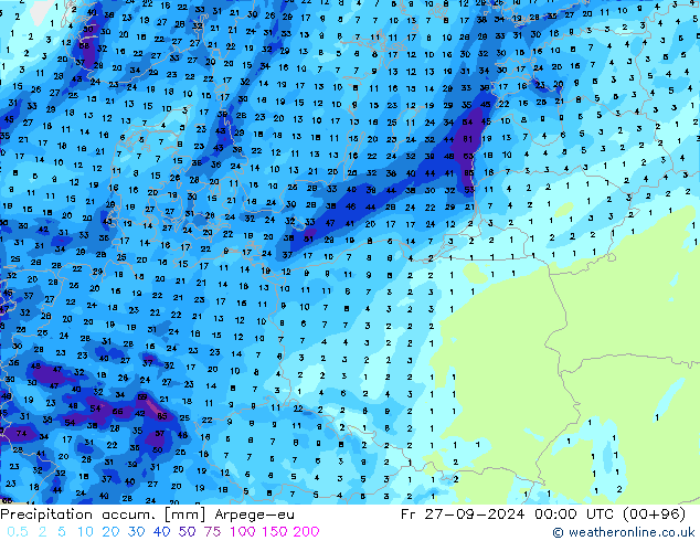 Precipitation accum. Arpege-eu pt. 27.09.2024 00 UTC