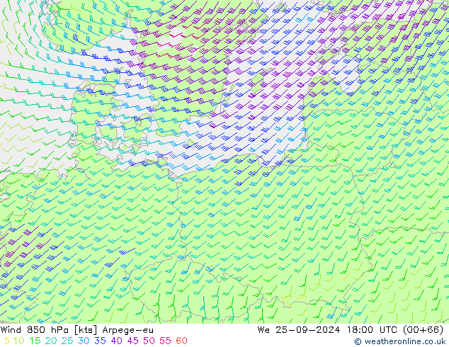 Viento 850 hPa Arpege-eu mié 25.09.2024 18 UTC