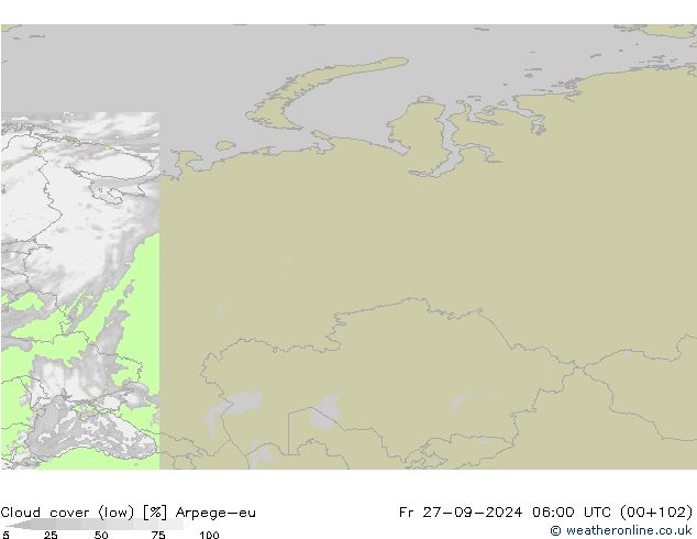 zachmurzenie (niskie) Arpege-eu pt. 27.09.2024 06 UTC