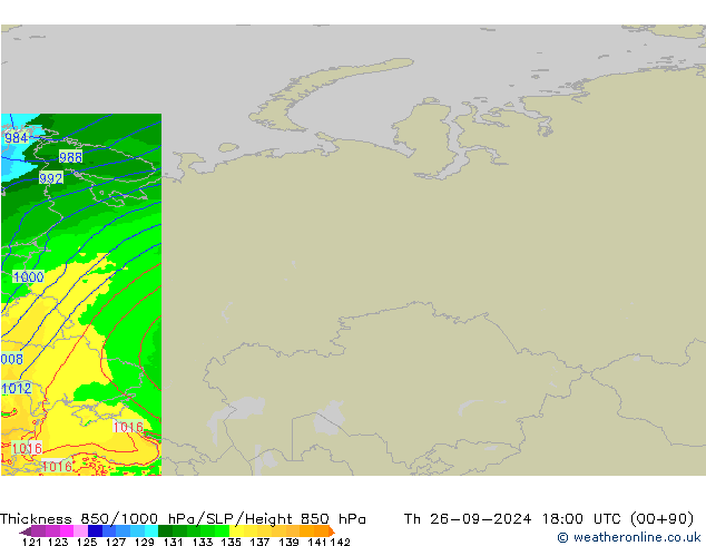 Dikte 850-1000 hPa Arpege-eu do 26.09.2024 18 UTC