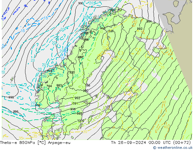 Theta-e 850hPa Arpege-eu Čt 26.09.2024 00 UTC