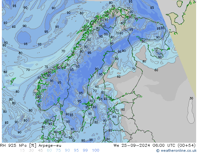 RH 925 hPa Arpege-eu We 25.09.2024 06 UTC